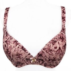 Daisy Fuentes Mauve Pink & Purple Lily Print Floral Padded Pinup Bra 38D DF772x